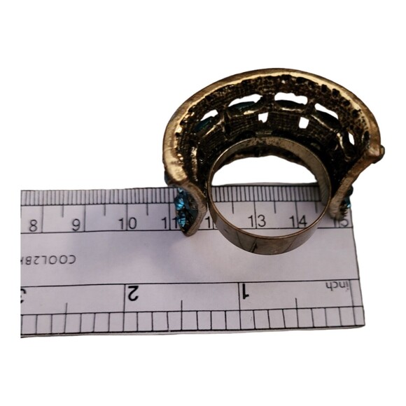 Large Blue Faux Stone and Rhinestones Statement Ring Antiqued Gold Size 14.5 - Picture 6 of 6